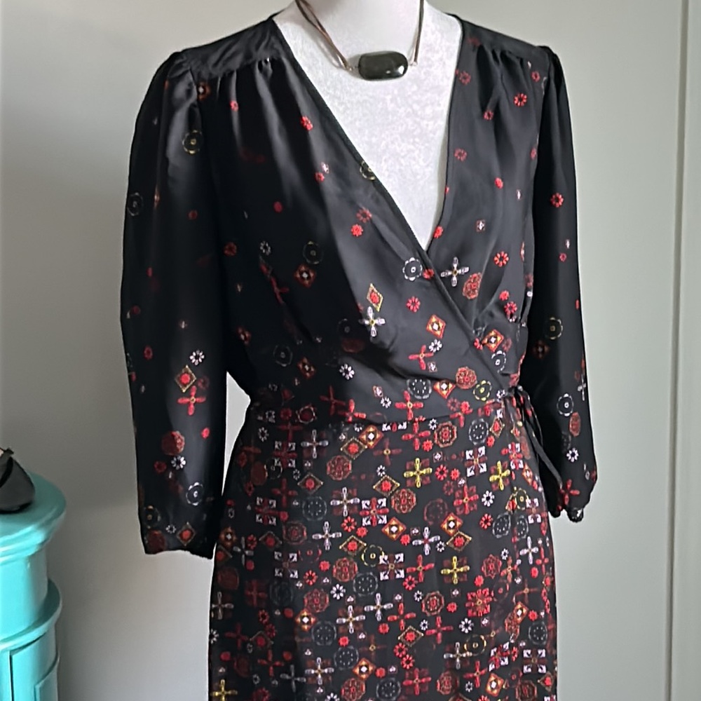 Express Women’s Floral Maxi Dress Striking High Low Surplice Faux Wrap V-Neck - Picture 7 of 13